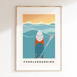 Paddleboarding Print - Minimalist - Paddleboard Poster - Print - Wall Art Print - Boys Room - Girls Room - Contemporary - Minimalist Poster