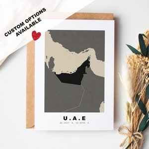 Tarjeta de felicitación personalizada de los Emiratos Árabes Unidos - Sobre Kraft incluido - Texto personalizado - Tarjeta de los Emiratos Árabes Unidos - Aniversario - Viaje sorpresa - Cumpleaños