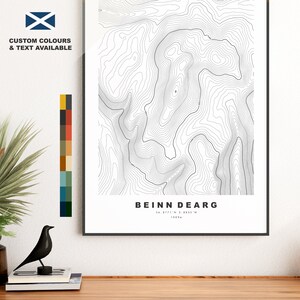 Beinn Dearg-afdruk (Grampians) - contourkaart - Beinn Dearg-poster - Schotland - topografische kaart - afdruk - muurkunst - kaart Blair Atholl
