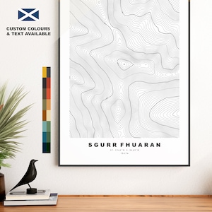 Sgurr Fhuaran-afdruk - contourkaart - Sgurr Fhuaran-poster - Schotland - topografische kaart - afdrukken - kunst aan de muur - Sgurr Fhuaran-kaart