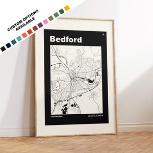 Bedford Map Print - Custom options/colours available - Prints or Framed Prints - Bedford, Bedfordshire - Custom Text for Gift