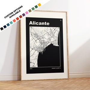 Alicante Map Print - Print, Framed or on Canvas - Alicante Poster - Alicante Spain - Custom Text Options - Map Wall Art - Gift