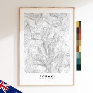 Aoraki Druck - Neuseeland - Konturkarte - Topographie - Topografische Karte - Druck - Poster - Kartendruck