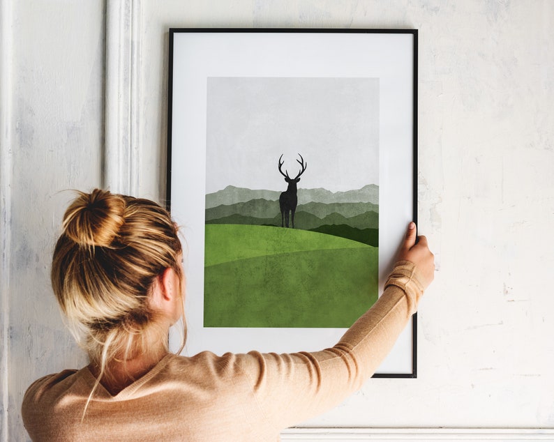 Scandinavian Print Stag in the Woods Modern Art Print Wall Art Scandinavian Modern Home Decor White Wall Art Nature Travel image 9