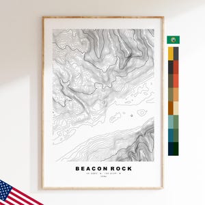 Beacon Rock kaart print - contourkaart print - topografische kaart - poster - muurkunst - bergkaarten VS - Washington