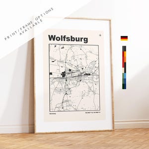 Wolfsburg Map Print - Wolfsburg City Map - Germany - Prints or Framed Prints - Custom Text Options - Different Colours Available