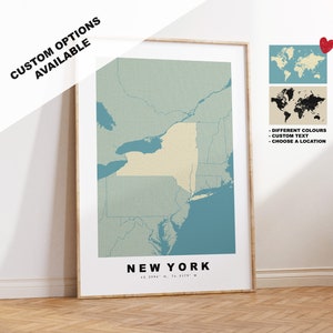 New York State Karte Druck - Personalisierte Karte Geschenk - Rahmen- oder Leinwandoptionen verfügbar - Benutzerdefinierte Textoptionen - Personalisiertes Geschenk