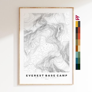 Mapa del campo base del Everest - Sur - Mapa de contorno - Topografía - Mapa topográfico - Imprimir - Póster - Impresión de mapas