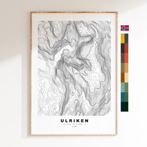 Ulriken-Karte - Norwegen - Konturkarte - Topographie - Topografische Karte - Druck - Poster - Kartendruck