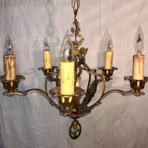 Authentic 1920's 1930s Chandelier Victorian Light Fixture.Art NouveauArt Deco chandelier, metal tassel.Five Hubbel light sockets Chandelier Authentic 1920's 1930s Chandelier Victorian Light Fixture.Art NouveauArt Deco chandelier, metal tassel.Five Hubbel light sockets Chandelier