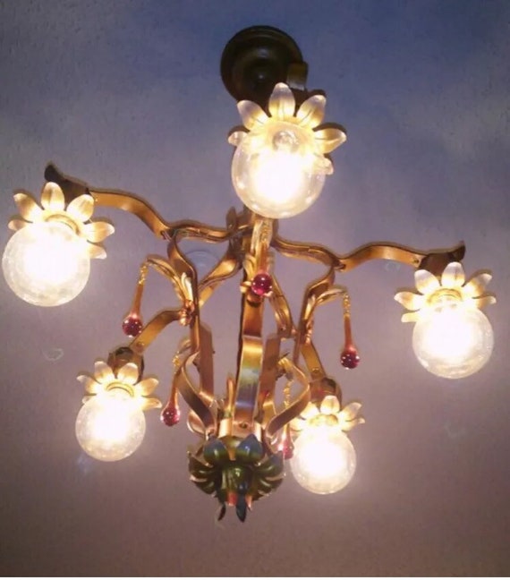 Authentic 1920's 1930s Chandelier Victorian Light Fixture.Art NouveauArt Deco chandelier, metal tassel.Five Hubbel light sockets Chandelier Authentic 1920's 1930s Chandelier Victorian Light Fixture.Art NouveauArt Deco chandelier, metal tassel.Five Hubbel light sockets Chandelier