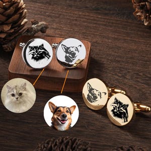 cuff links, pet memorial gift, dog cufflinks, cat cufflinks, engraved cufflinks, custom pet portrait, pet memorial jewelry, groom cufflinks