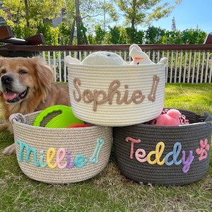 Personalized Dog Toy Basket, Custom Name Basket, Pet Toy Storage, Rope Cotton Basket Gift, Pet Toy Basket, Pet Name Gift, Custom Toy Storage