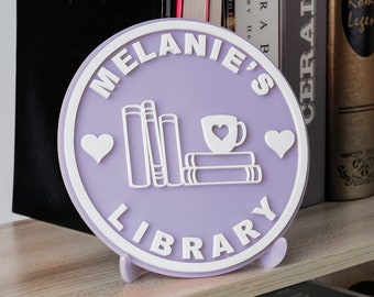 Library Sign,Personalized Acrylic Bookshelf Sign,Library Book Nook with Stand Bookish Home Decor, Reader Book Lover Gifts for Daughter Girl