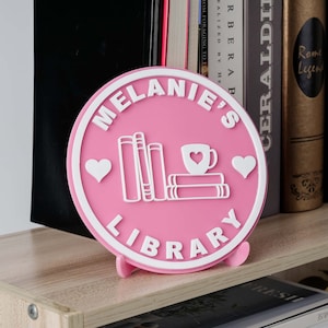 Personalized Library Sign,Acrylic Bookshelf Sign,Library Book Nook with Stand Bookish Home Decor, Reader Book Lover Gifts