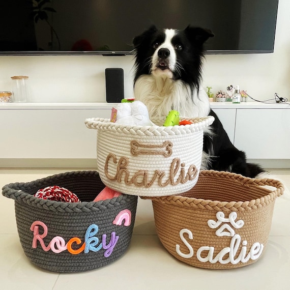 Personalized Pet Toy Basket,Puppy Toy Box,Custom Dog Cat Name Rope Cotton Storage Basket,Pet Gift