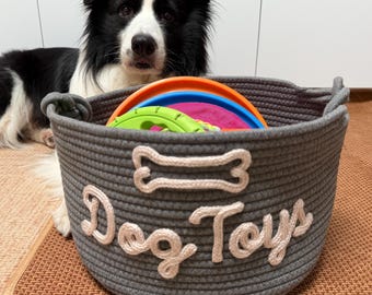 Personalized Pet Basket, Custom Dog Toy Storage Bin, Puppy Toy Organizer