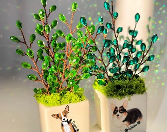 Personalisierter Hunde Kristall Suncatcher: Perlen Sukkulente Pflanze Dekor