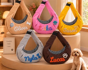 Personalized Pet Sling Bag, Custom Name Cat & Dog Carrier, Small Pet Shoulder Bag, Hands Free Puppy Carrier, Cute Pet Mom Gift