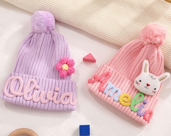 Personalized Baby Beanie, Baby Winter Hats, Newborn Hat, Custom knit Toddlers  Kids Gift Name