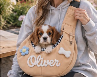 Custom Pet Carrier Sling Bag, Personalized Cat & Dog Shoulder Bag, Embroidered Name Pet Travel Bag, Small Puppy Carrier, Gift for Pet Lovers