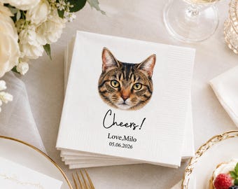 Custom Pet Portrait Napkins, Personalized Dog Cat Cocktail Napkins, Wedding Bar Decor, Pet Lover Gift, Bridal Shower Party
