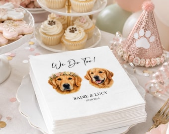 Personalized Pet Wedding Napkins, Custom Dog Portrait Cocktail Napkins, Wedding Bar Decor, Signature Drink Napkins, Bridal Shower Favor