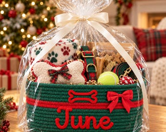Personalized Dog Toy Basket, Custom Pet Name Storage Bin, Woven Rope Dog Toy Organizer, Christmas Gift for Dogs, Dog Mom Gift, Puppy Gift