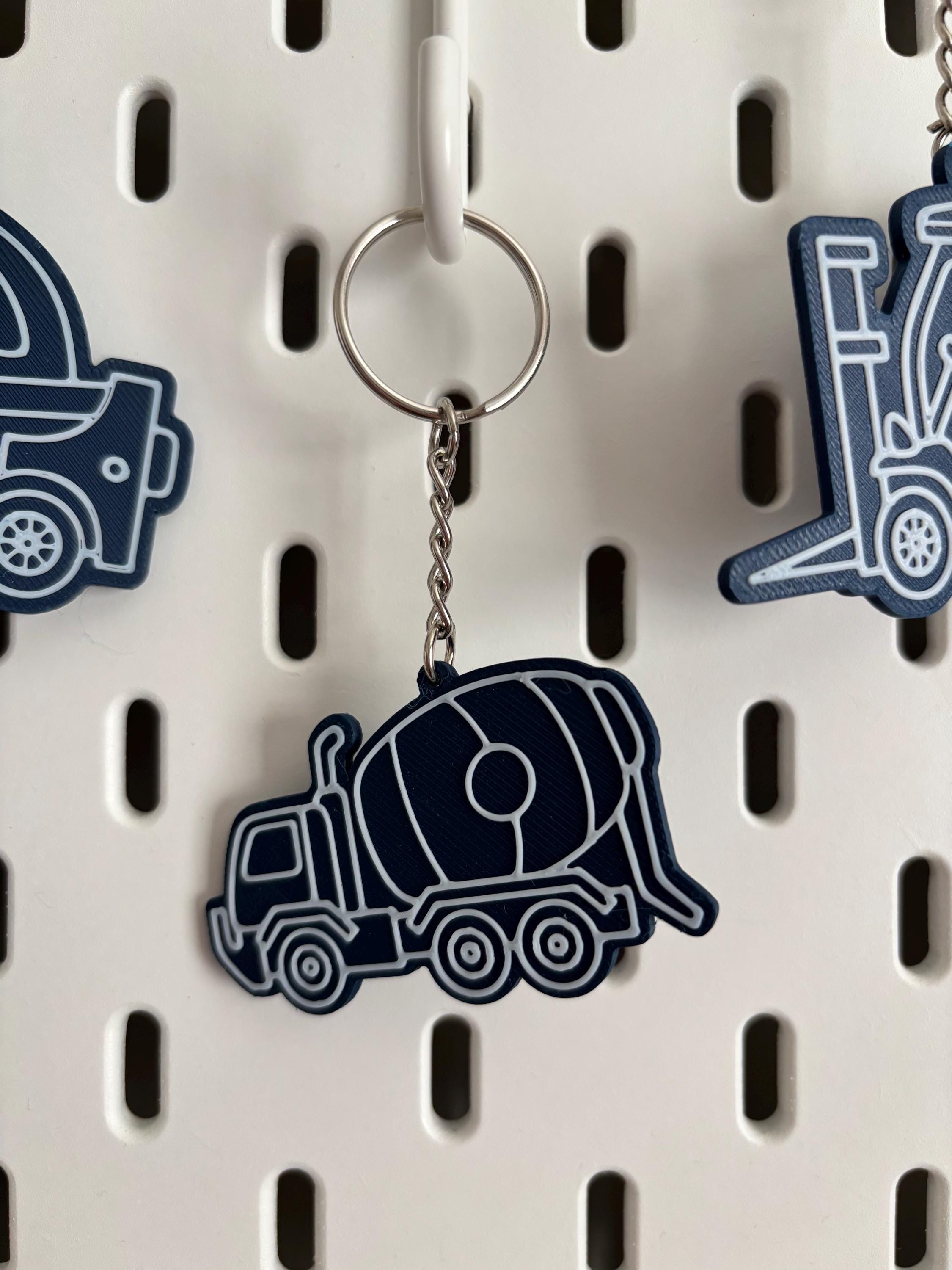 Digger Key Chain Mini Construction Truck Keychain – 3D Printed Toy Vehicle Gift – Cement ...