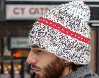 Handmade Beanie Hats for Men, Women and Teens - Be Stylish During the Colder Seasons, Mixed Brown and White Beanie