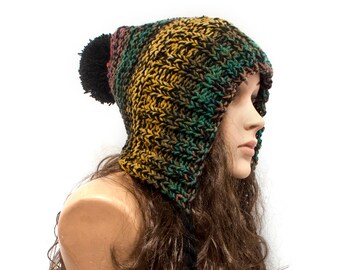 Hat Gift Women - Mixed Green Pom Pom Hat Slouchy Womens Ear Flap Knit Beanie - Charlotte  #KB5-11