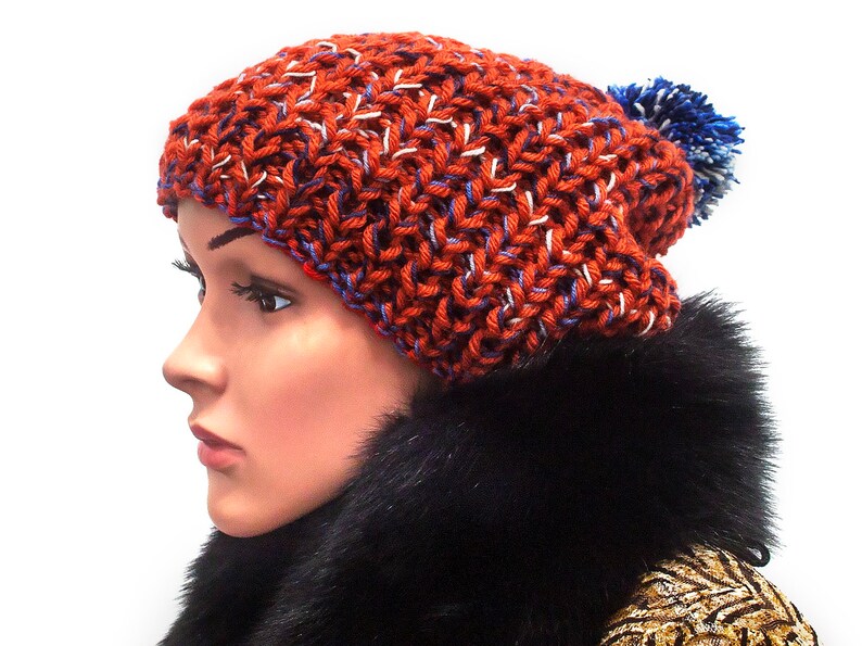 Pom pom hat- Ear flap Hat Gift Knit Hat #F146 Colorful Beanie Hat Women Hat Slouchy Knit hat Hat Knit Accessories