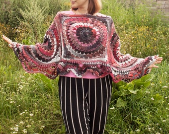 Crochet Poncho, Women Poncho, Man's poncho, Boho Crocheted Poncho, Hippie poncho, Unique poncho by LoveKnittings #KB6-01