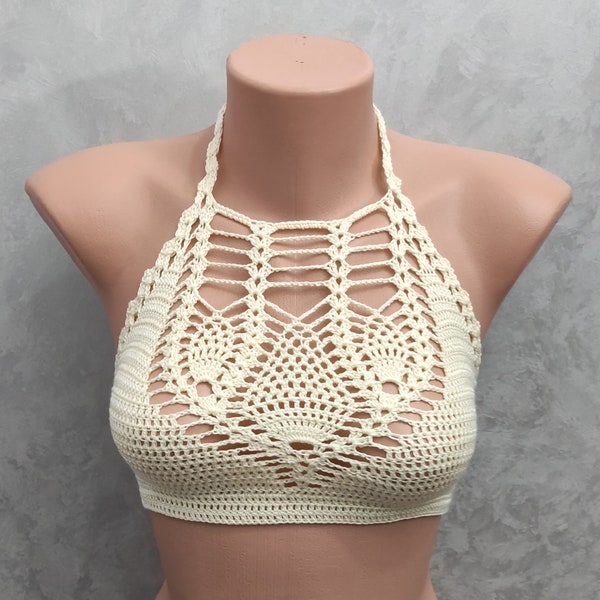 Boho Hand Crochet Bikini Top - Festival Fashion Crop Top