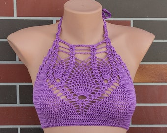 Halter top, crop cotton top, summer handmade top , Boho bikini top, unique design PRIGRIZ