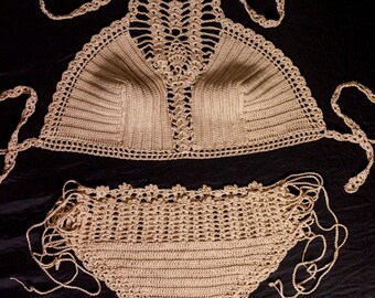 HOT Crochet bikini, BEIGE Swimsuit, Summer trends, LoveKnittings