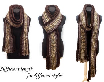 Long scarf Scarf knit men Chunky scarf Scarf with tassels Brown mix color scarf - Winter Accessories