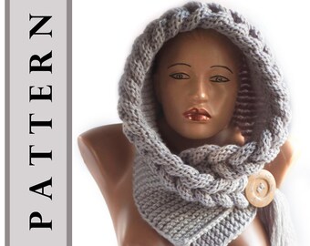 Instant Download Knitting Pattern - PATTERN Hooded Scarf, Scarf Hood, Chunky scarf, Scoodie, Instant Download, DIY