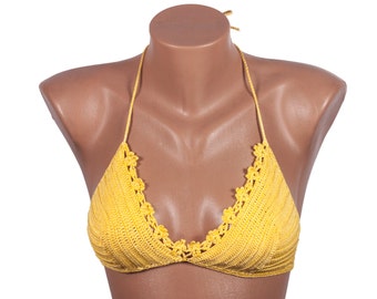 Crochet Bikini Top, Yellow top, LoveKnittings