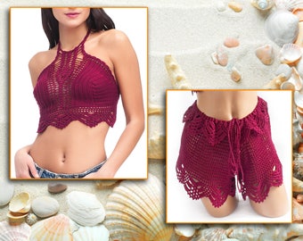 Bikini burdeos de crochet, trajes de baño de mujer, tendencias de verano, bikini de color elegido