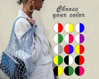 Handmade Cotton Mesh Bags: Reusable Stylish bag, grocery bag, Spacious, Sustainable - Choose blend color