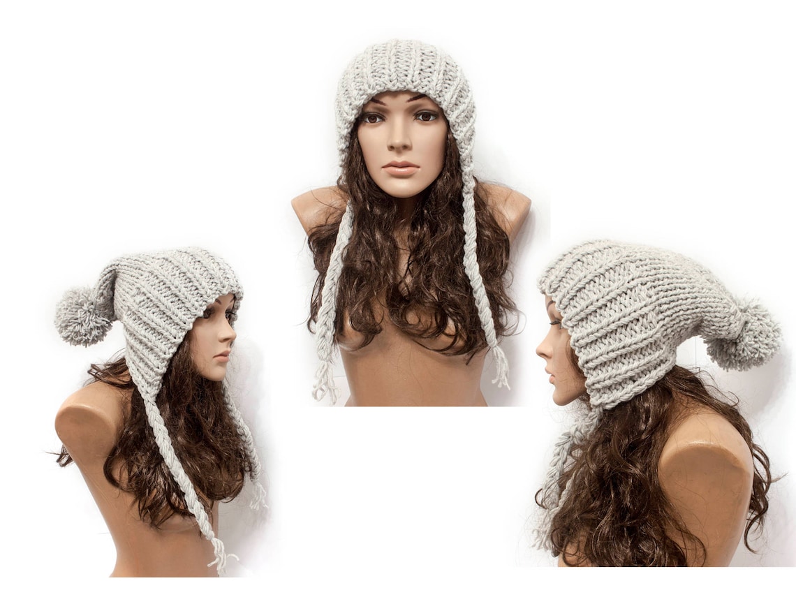 DIY Gray Hat Knitting Pattern Sock Hat Slouchy Earflap Hat Etsy