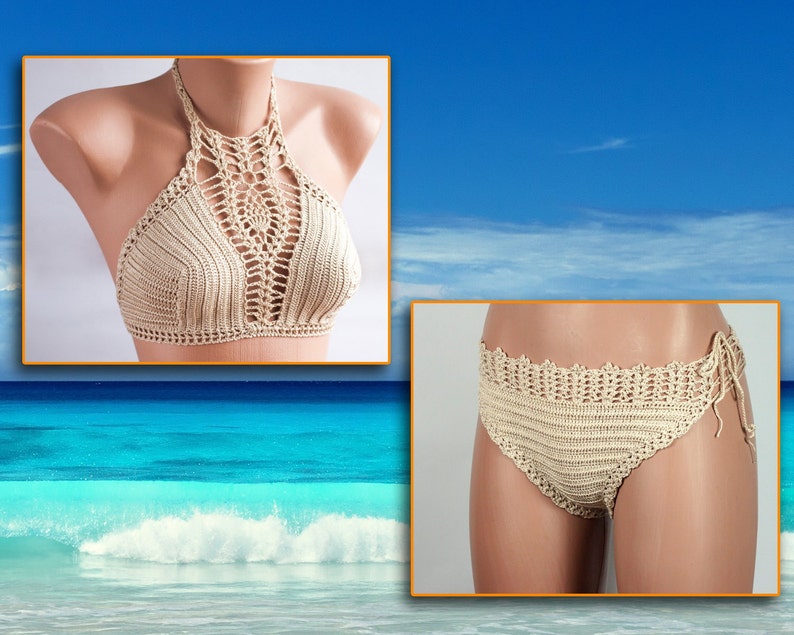 HOT Crochet bikini, BEIGE Swimsuit, Summer trends, LoveKnittings image 2