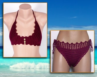 Crochet bikini, Crochet burgundy Bikini, Women's swimwear by LoveKnittings