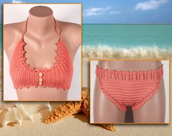 Gehaakte bikini, koraal badpak, zomertrends, LoveKnittings