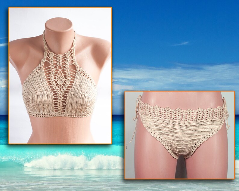 HOT Crochet bikini, BEIGE Swimsuit, Summer trends, LoveKnittings image 3