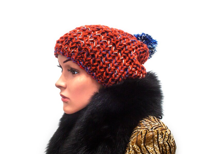 Pom pom hat- Ear flap Hat Gift Knit Hat #F146 Colorful Beanie Hat Women Hat Slouchy Knit hat Hat Knit Accessories