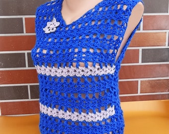 Handmade Crochet Spiderweb Tank Top: Blue-Lilac Stripes, XS/S