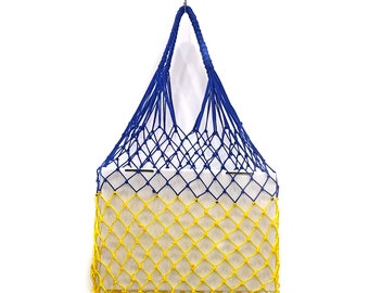 Spacious two-tone nylon drawstring tote bag, Reusable shopping bag, Durable grocery bag