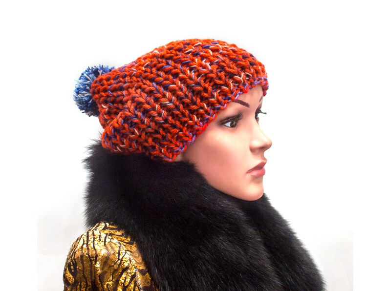 Pom pom hat- Ear flap Hat Gift Knit Hat #F146 Colorful Beanie Hat Women Hat Slouchy Knit hat Hat Knit Accessories